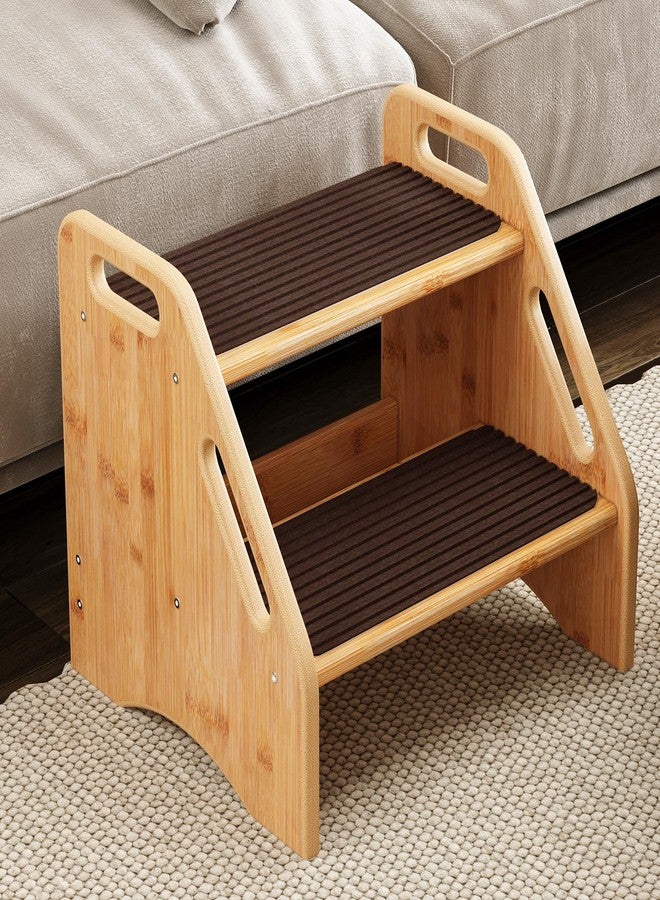 AMBIRD Wooden Step Stool with Washable and Removable Mats, Toddler Step Stools 300 lbs Capacity with Non-Slip Pads and Handles, Kid Step Stool for Kitchen, Bathroom, Bedroom (Natural with Brown Mats) - Image 1